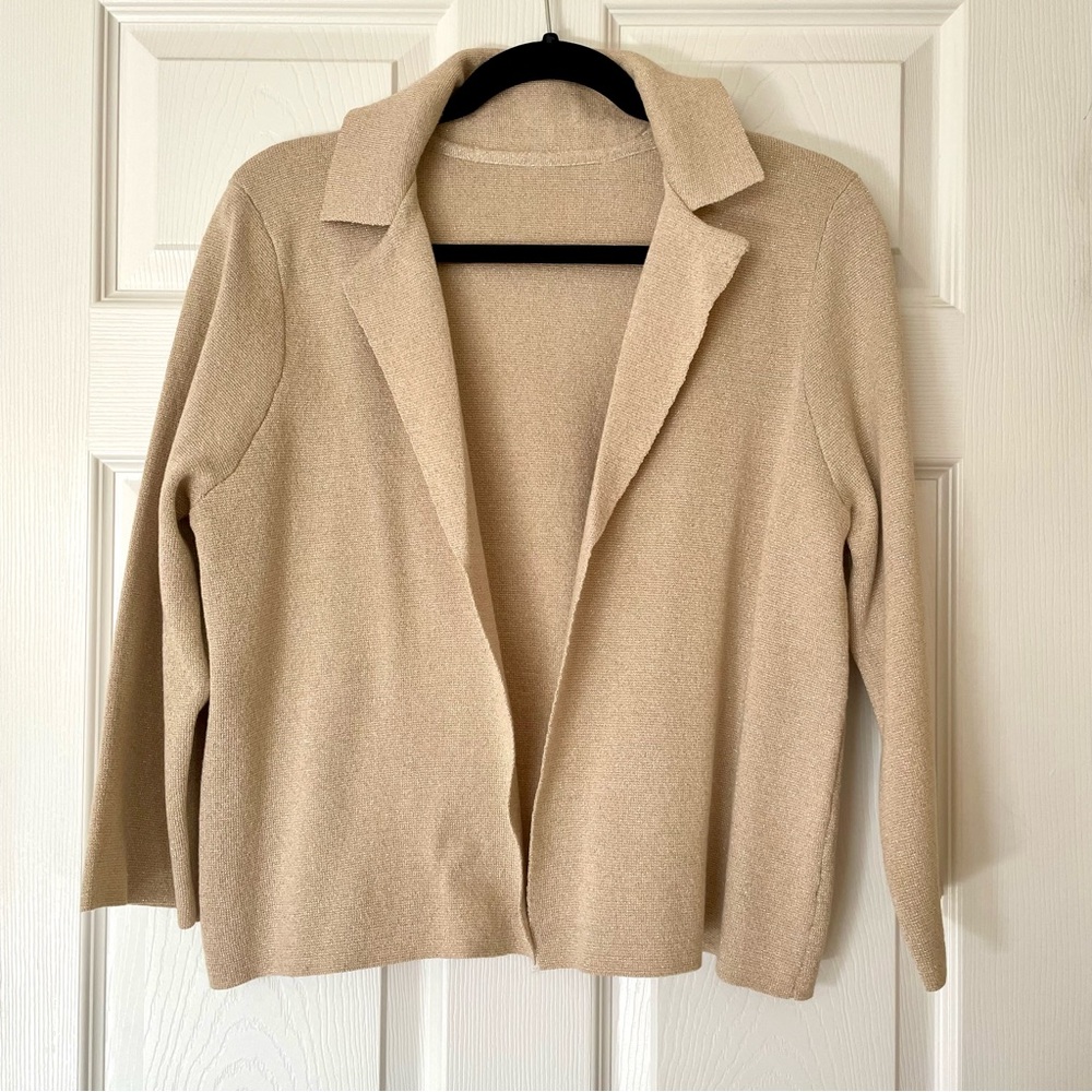 EUC ✨ Chico’s Travelers Metallic Knit Blazer Cardigan | Gold Shimmer